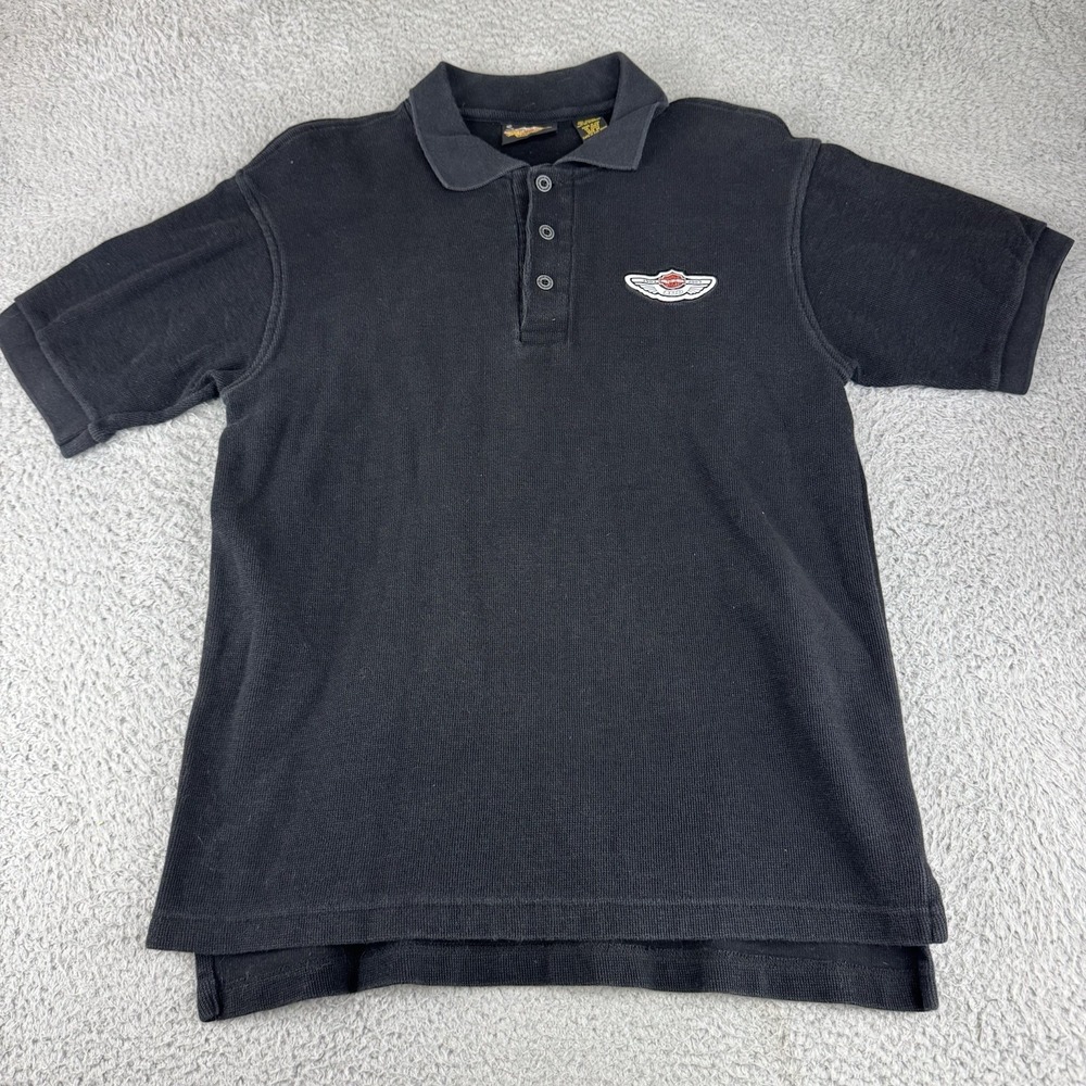 Harley-Davidson Shirt Mens Black 100 year 1903-2003 Polo Short Sleeve Medium Y2k